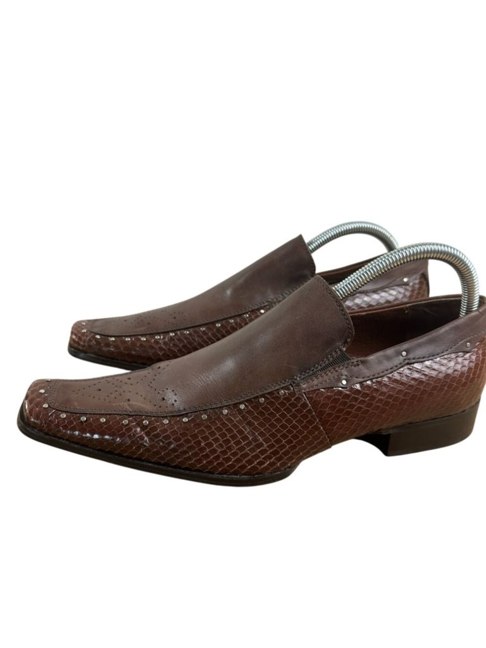 Marco Vicci  Size 8M Premium Brown Leather Snakeskin Slip-On Loafers
